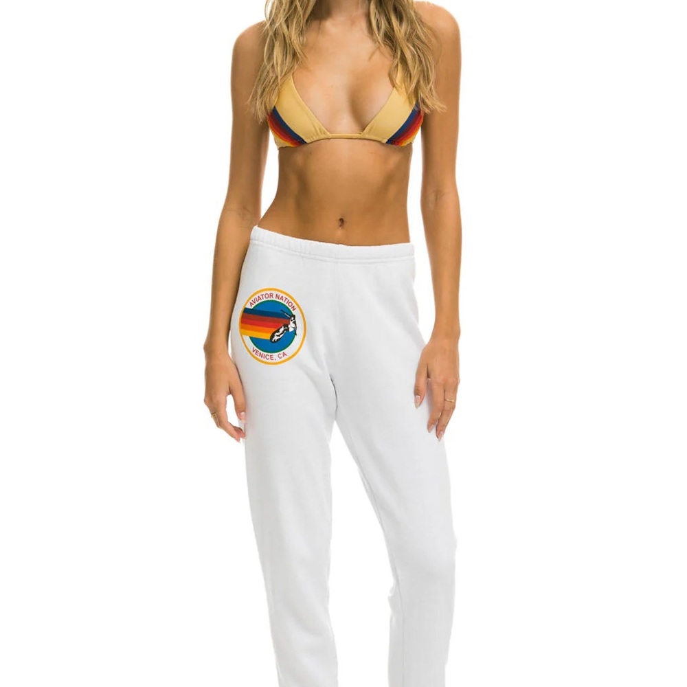Aviator Nation White Sweatpants with Rainbow Logo